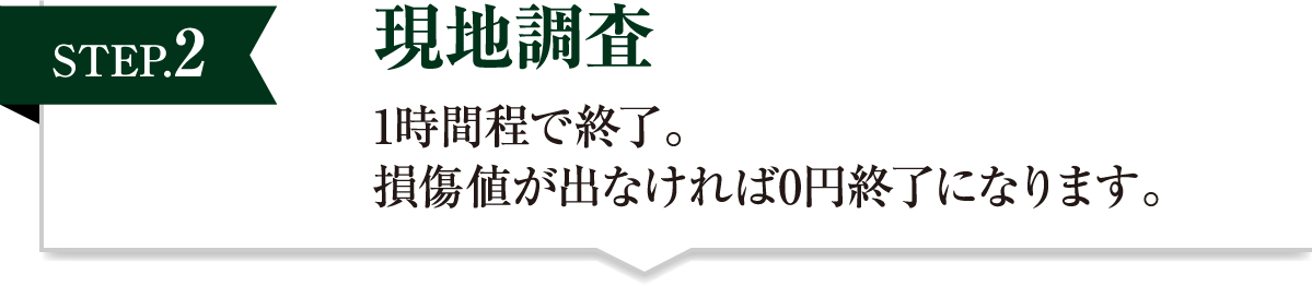 現地調査 1時間程で終了。損傷値が出なければ0円終了になります。