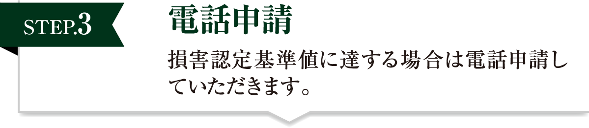 電話申請 損害認定基準値に達する場合は電話申請していただきます。